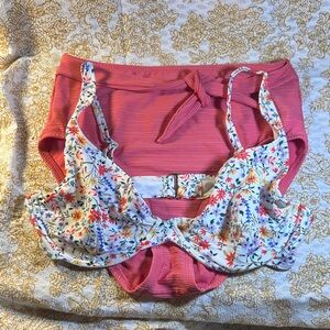 Time and Tru Floral Bikini Set in Pink and White